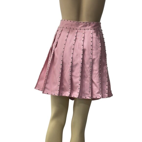 Kiwi Womens Pink Pleated Studded Skirt Faux Leather Mini Size L - Picture 6 of 14